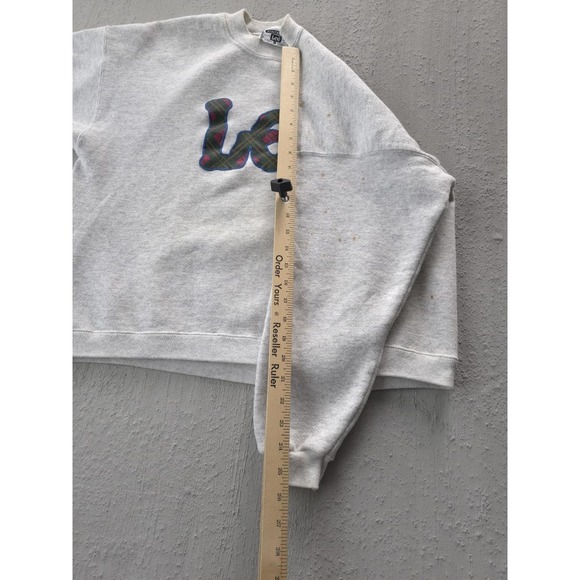 Vintage 90s Lee Heavyweight Plaid Logo Grey Crewneck Sweatshirt USA Made L - Picture 11 of 12